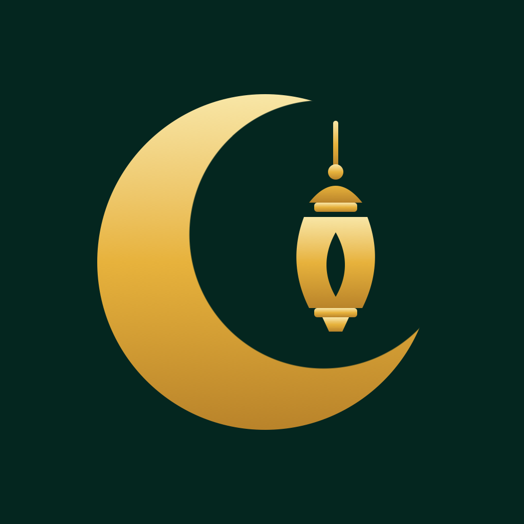 Muslimly uygulama simgesi: altın açık kitap ve üstünde nur
